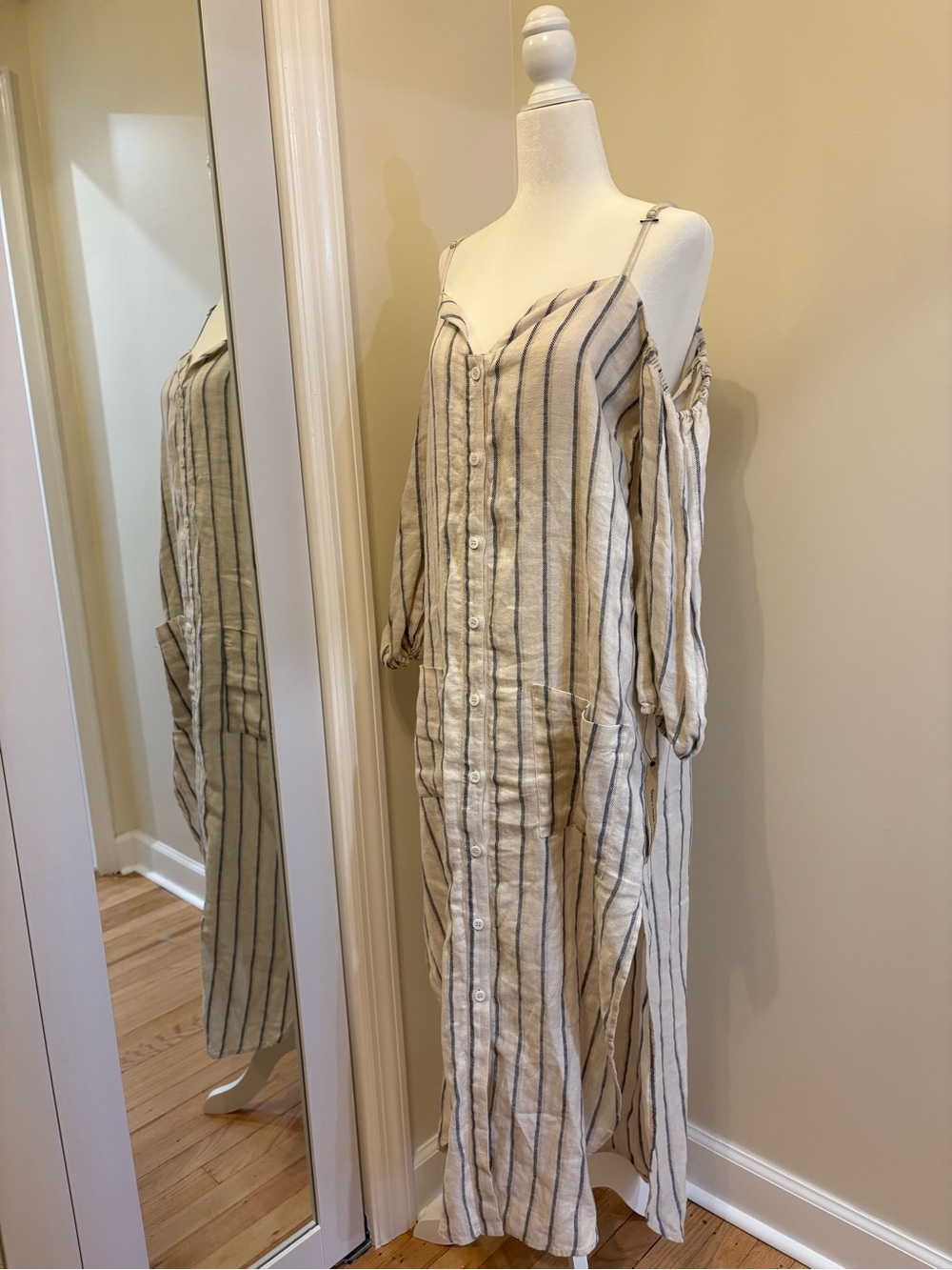 Reformation Linen Striped Cold-Shoulder Maxi Dress - Picture 6 of 11